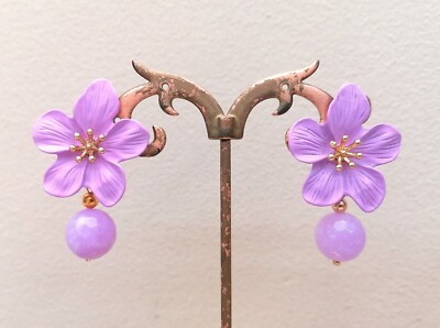ohrringe blume und chalcedon lila