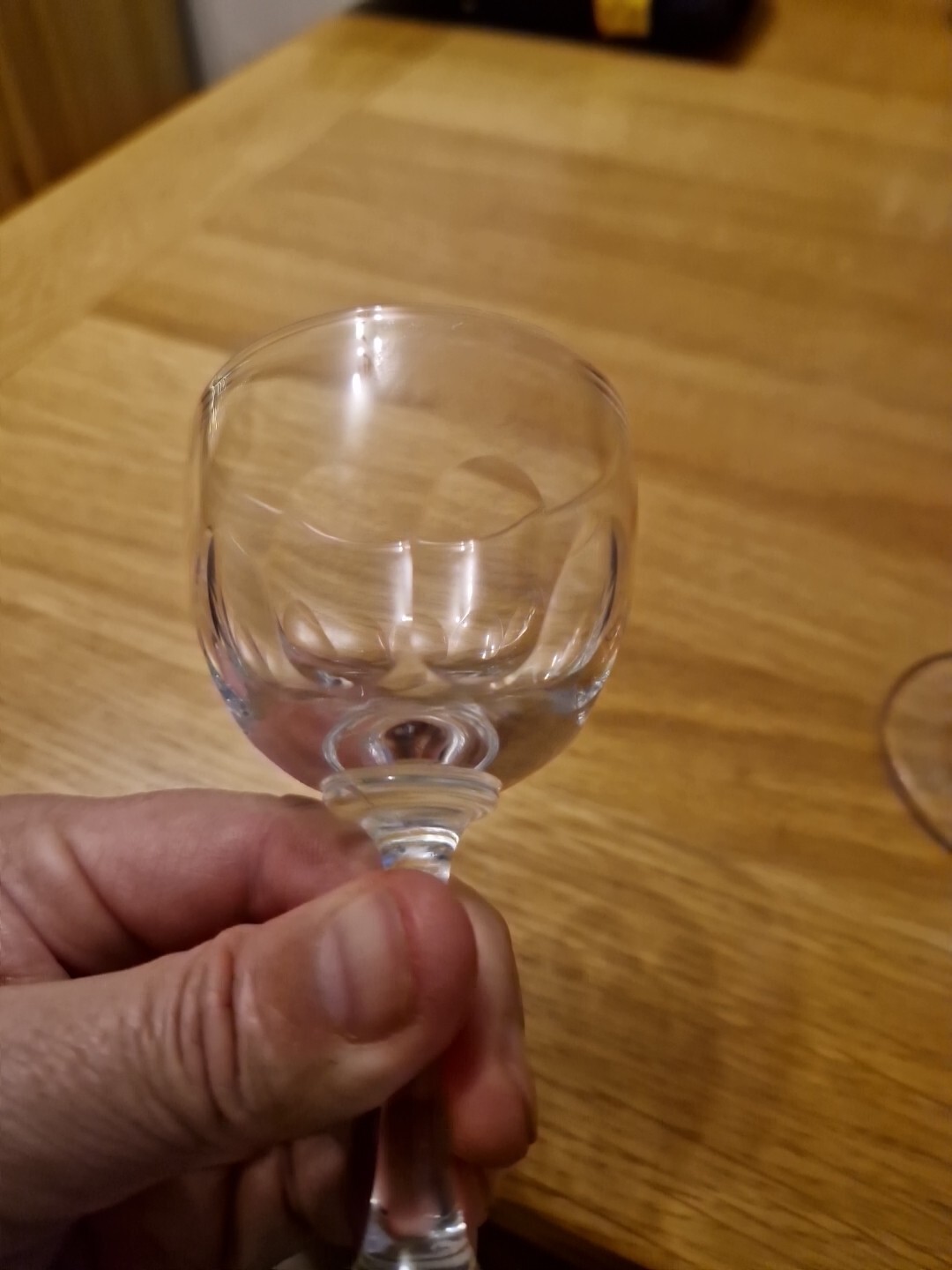 Victorian X3 cordial glasses face cut pattern bowls plain stems c 1840