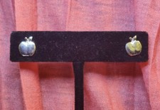 Small Simple Silver Tone Apple Fruit Plant Mini Stud Post Earrings Jewelry