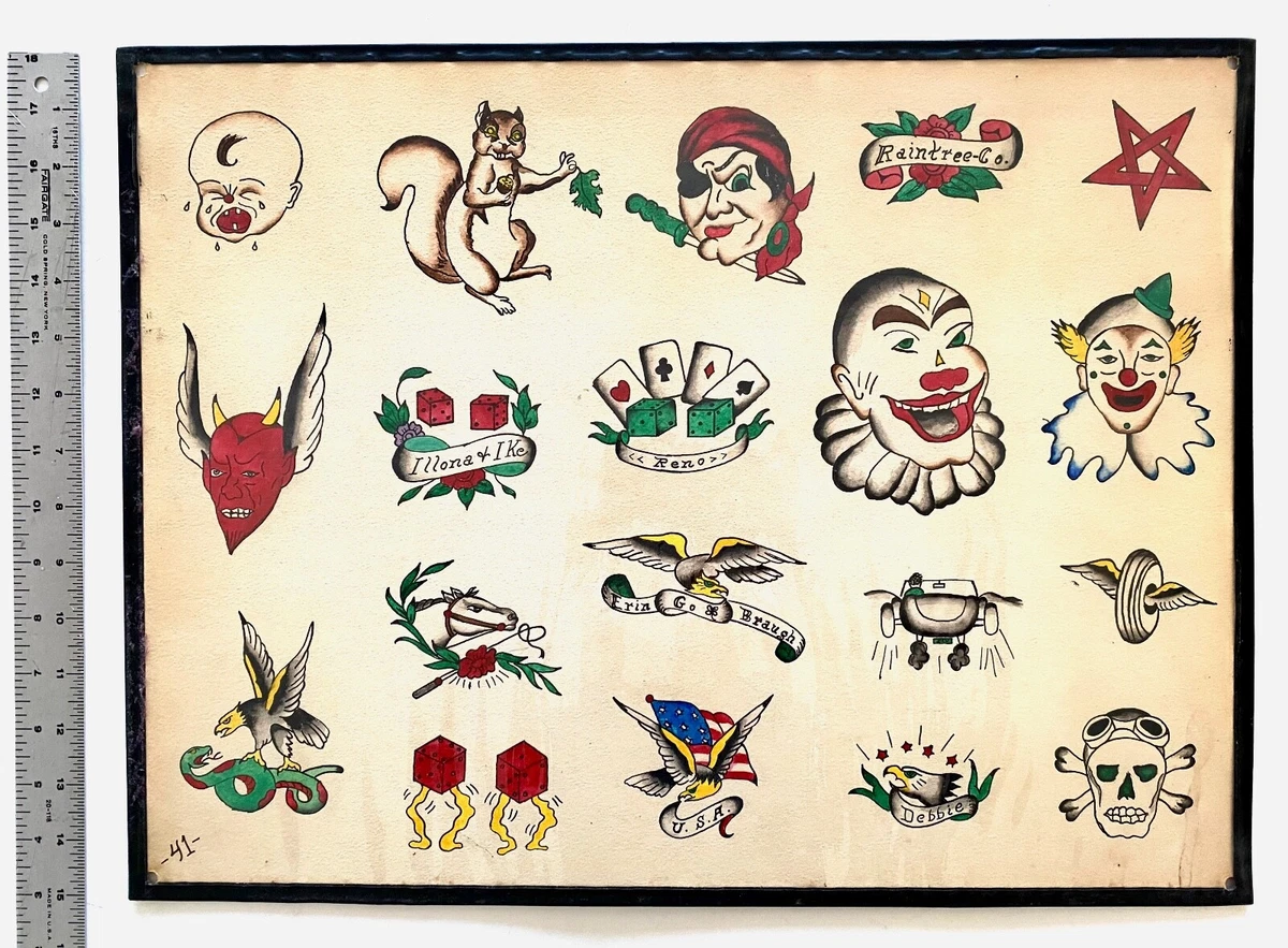 Vintage Tattoo Flash Sheet– Devil, Clowns, Reno, Dice, Hot Rod, Pirate –  1950s | eBay