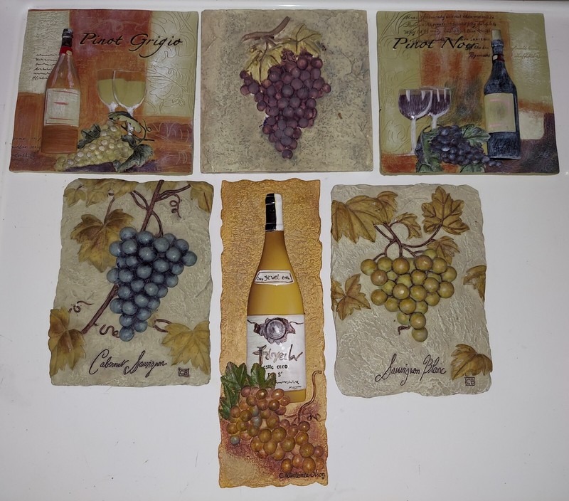 Lot Of 8 (3) Cheri Blum Wine Grapes 3D Resin Wall Art Plaques (5) Other Artists