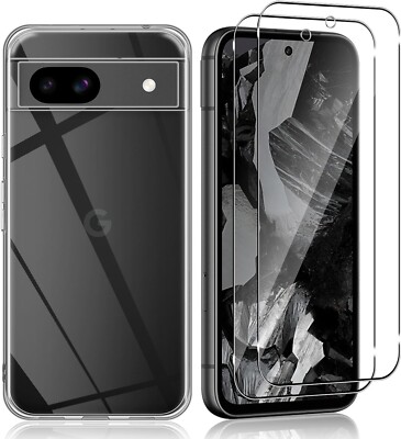 Hülle + 2X Schutzglas  für Google Pixel 8A Hartglas Full Screen Case Slim 9H