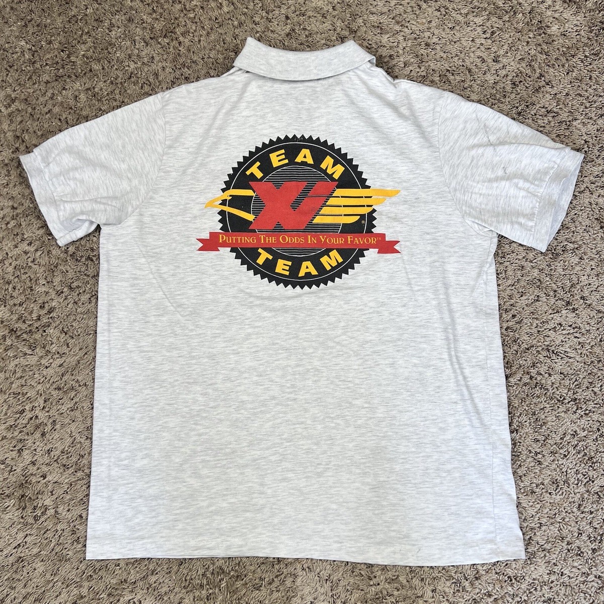 Vintage 90s Big Double Sided Graphic Gray Polo Shirt Mens Large