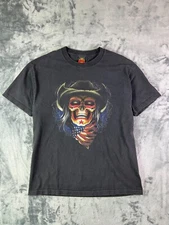 VTG Y2K Hot Leathers Skull Cowboy T-Shirt L USA Biker Graphic Detroit Motorcycle