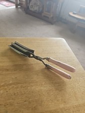 Vintage Antique Hair 10 Long Crimper Curling Iron With Wooden Pink Handles