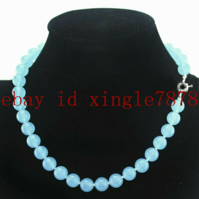 Natural 6/8/10/12/14mm Blue Aquamarine Gemstone Round Beads Necklace 20'' AAA