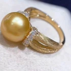 Gorgeous HUGE AAAA+ 9-10mm Natural South Sea Gold Round Pearl Ring 925s.