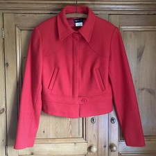 Agnes B Red Wool Blend Jacket Long Sleeves Collar Zip Front Size 8 (euro 36)