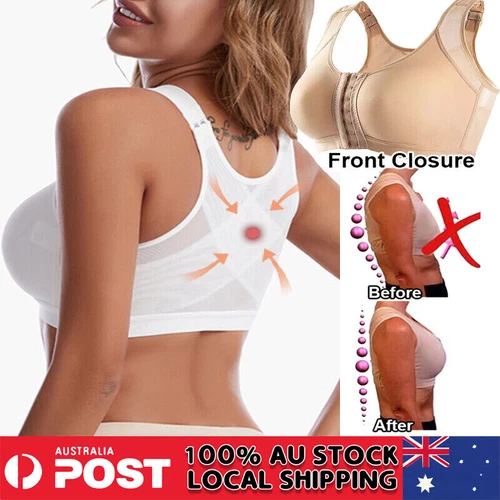 Women's Front Closure Bra Wire Free Full Coverage Back Support Posture Corrector - Picture 1 of 22