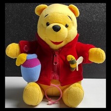 RARE Walt Disney Winnie The Pooh Plush bear with red Jacket, Honey Jar and Bee  