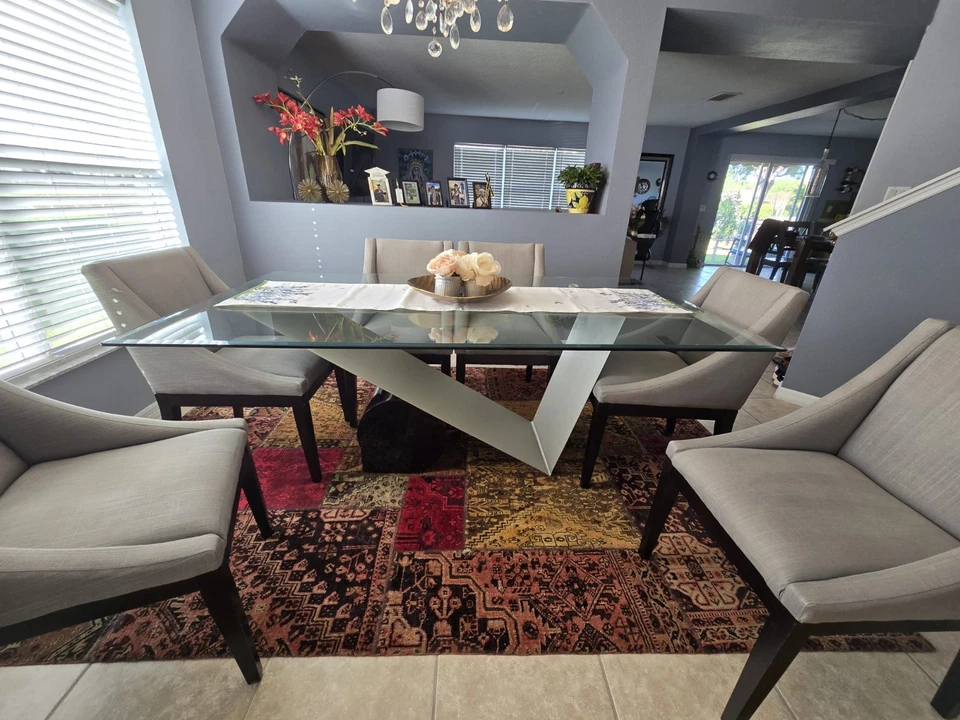 Elegante Juego de Comedor Moderno 7 Piezas - Mesa de Cristal con Tapizado Foto 4 de 4