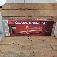 KV 8x24 Glass Shelf Kit Clear Tempered Glass Brass Shelf Anchor New Old Stock