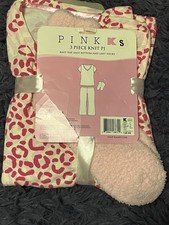 NEW Women's PINK 3 piece Knit PJ Set Size Small