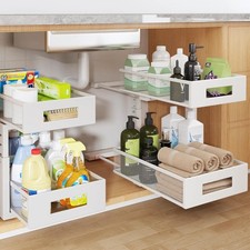 Under Sink Organizer, 2-Tier Dual Pull Out Cabinet Organizer Drawers With Smooth