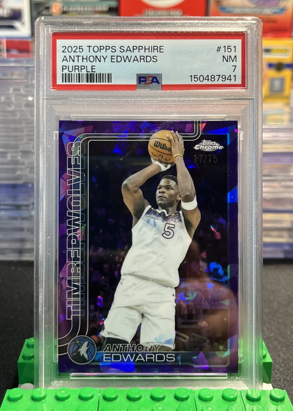 2025 Sapphire Purple /75 Anthony Edwards PSA 7 #151 view 1