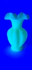 Uranium Glass Satin Ruffled Vase 5.5" Melon Shape Vintage UV Glow Read