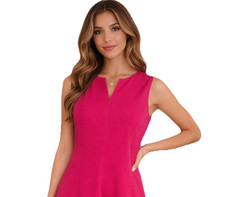 Tahari Sleeveless Fit Flare Knit Dress Womens Medium Pink Midi Office Barbiecore