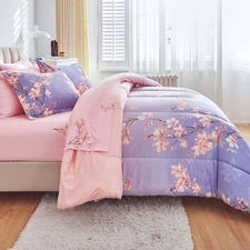 AIKASY Pink and Light Purple Queen Comforter Set with Sheets,Bed in a Bag 7-P...