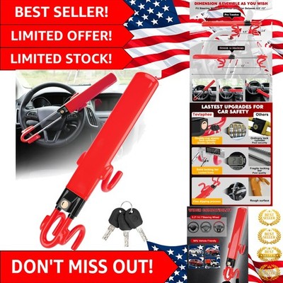 Lightweight Steering Wheel Lock with 3 Keys - Essential Vehicle Security Device