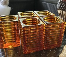 Set Of 5 Hollowick 1511A Candle Holder / Votive 4 1/8" Amber Glass Square