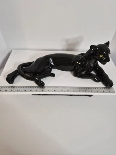 ​18" Royal Haeger Black Panther Figurine Vintage MCM Art Deco Sleek Glossy Black