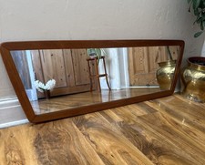 Vintage Teak Danish Framed Wall Mirror Nice Mid Century Tapered Long Mirror 95cm