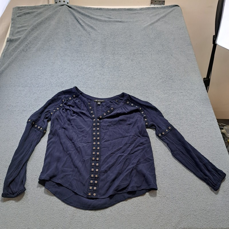 INC International Concepts Blue Long Sleeved Women's Blouse Top Studded Size XS