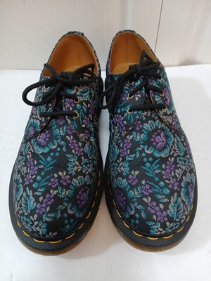 New Dr. Martens 1461 Oxfords 7M 8W Black W Purple Teal Embroidered Floral NWOB