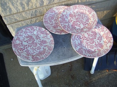 4 Vtg Churchill China England Pink Peony Floral Chintz 8  Salad Dessert Plate