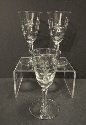 Vintage Libbey, Candlelight, Floral Etched Cordial Glasses ~ Set of 3