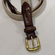 VTG Brighton Mens Braided Belt 38 Croc Embossed Leather Brass USA Heritage Prep