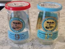 Welch's Jelly Jar Glass Wildlife Fund Endangered Species #9 & #12 LIDS Lot of 2