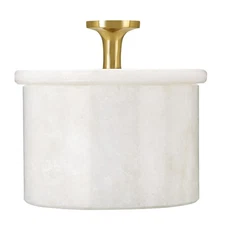 White Makrana Marble Salt Cellar with Lid and Brass Knob for Salt and Spices