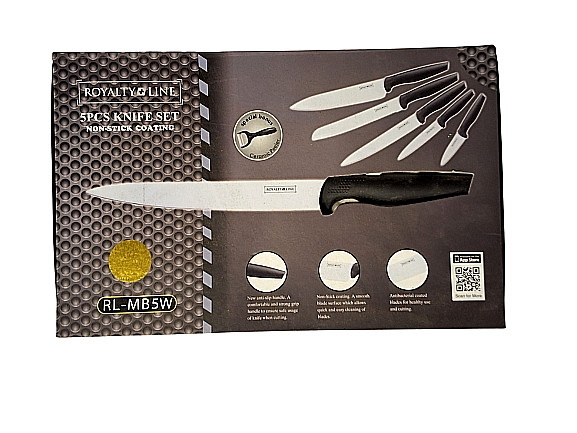 Couteaux de cuisine antiadhésifs Royalty Line lames marbre blanc avec manche ergonomique