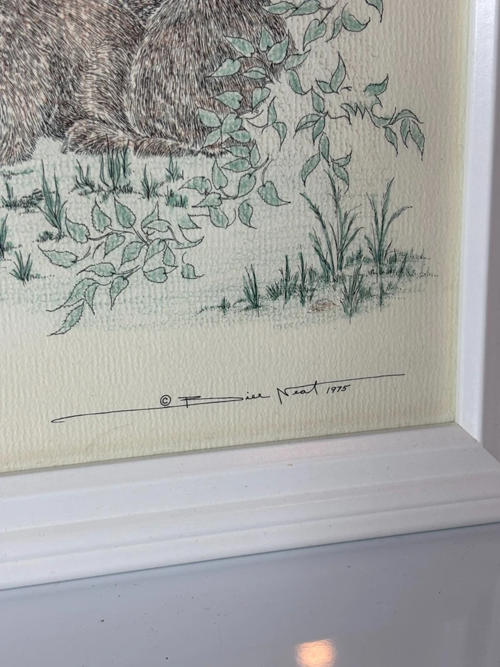 De colección Años 70 Bill Arte Limpio Conejito Boceto Tinta Dibujo Conejos Conejos Enmarcado 8x10 Foto 3 de 4