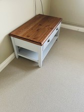 White & Dark Wood TV Stand, 2 Drawers, Open Shelf, Freestanding Storage