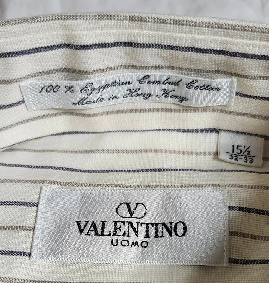 Camisa a Rayas VALENTINO Marfil Manga Larga Talla 15.5/32-33 Algodón De Colección Foto 3 de 4