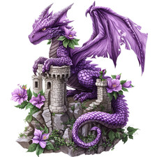 Vinyl Water Resistant Sticker Mystical Purple Dragon on a castle Sticker Decal