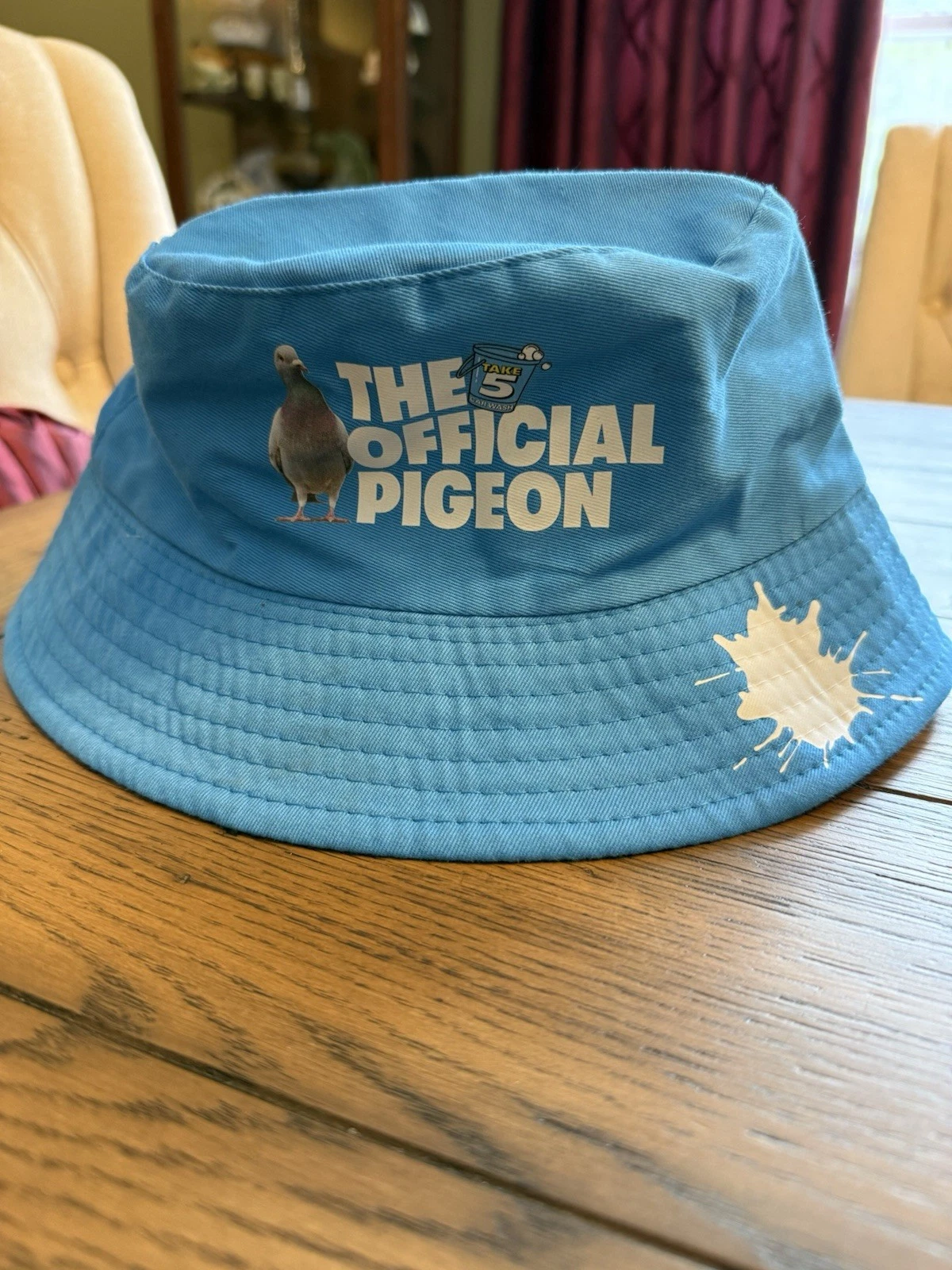 Bright Blue "The Official Pigeon' Bucket Hat Take 5 car wash. New