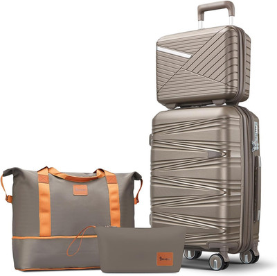 4 Piece Carry on Luggage Set 20 Inch, Expandable PP Hardshell Suitcase with Deta