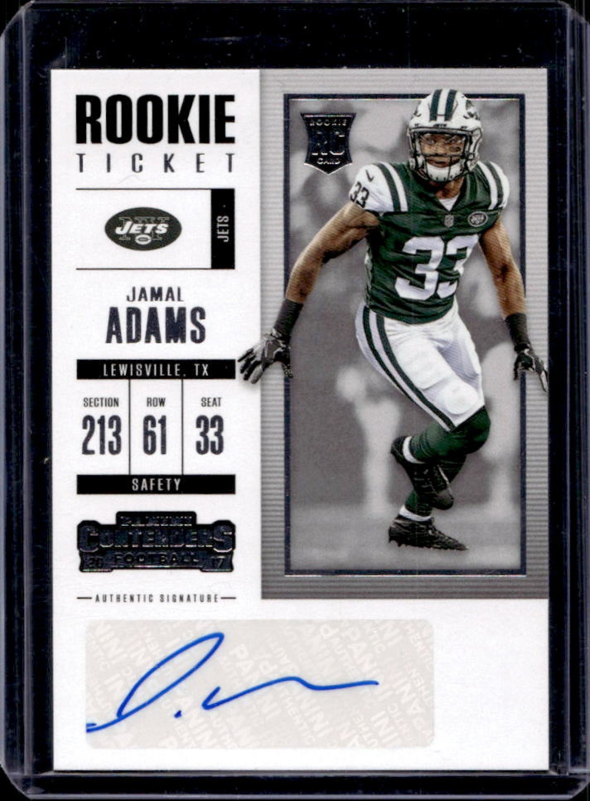 2017 Contenders Jamal Adams Rookie RC Rookie Ticket Auto #107 Jets