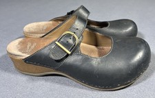 Dansko Martina Mary Jane Clogs Womens 40 Black Oiled Leather Buckle Work READ