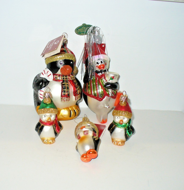BOMBAY CHRISTMAS PENGUIN ORNAMENTS GERMANY HAND BLOWN  LOT 5 VINTAGE COLLECTIBLE