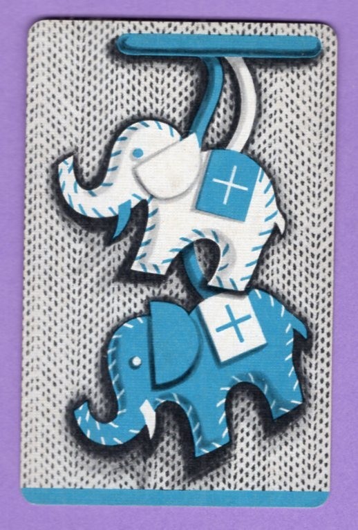 1 Single Swap Playing Card CUTE ELEPHANTS SEWN FABRIC DECO VINTAGE MINT