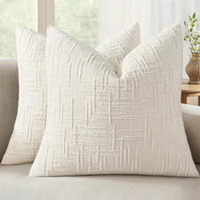 Textured Throw Pillow Covers Thick Chenille Decorative Pillows Cream White 16X16