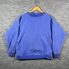 70s 80s Blank Blue Heavyweight Crewneck Sweatshirt Mens L Pockets True Vintage