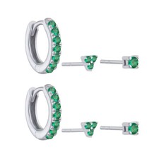 Classic 3 Pairs Zirconia Stud and Hoop Earrings Sterling Silver 18k Gold Plated