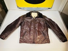 Vintage 1980s NOS Golden Bear Leather Bomber Flight Jacket w/ Fur Collar 44 Long