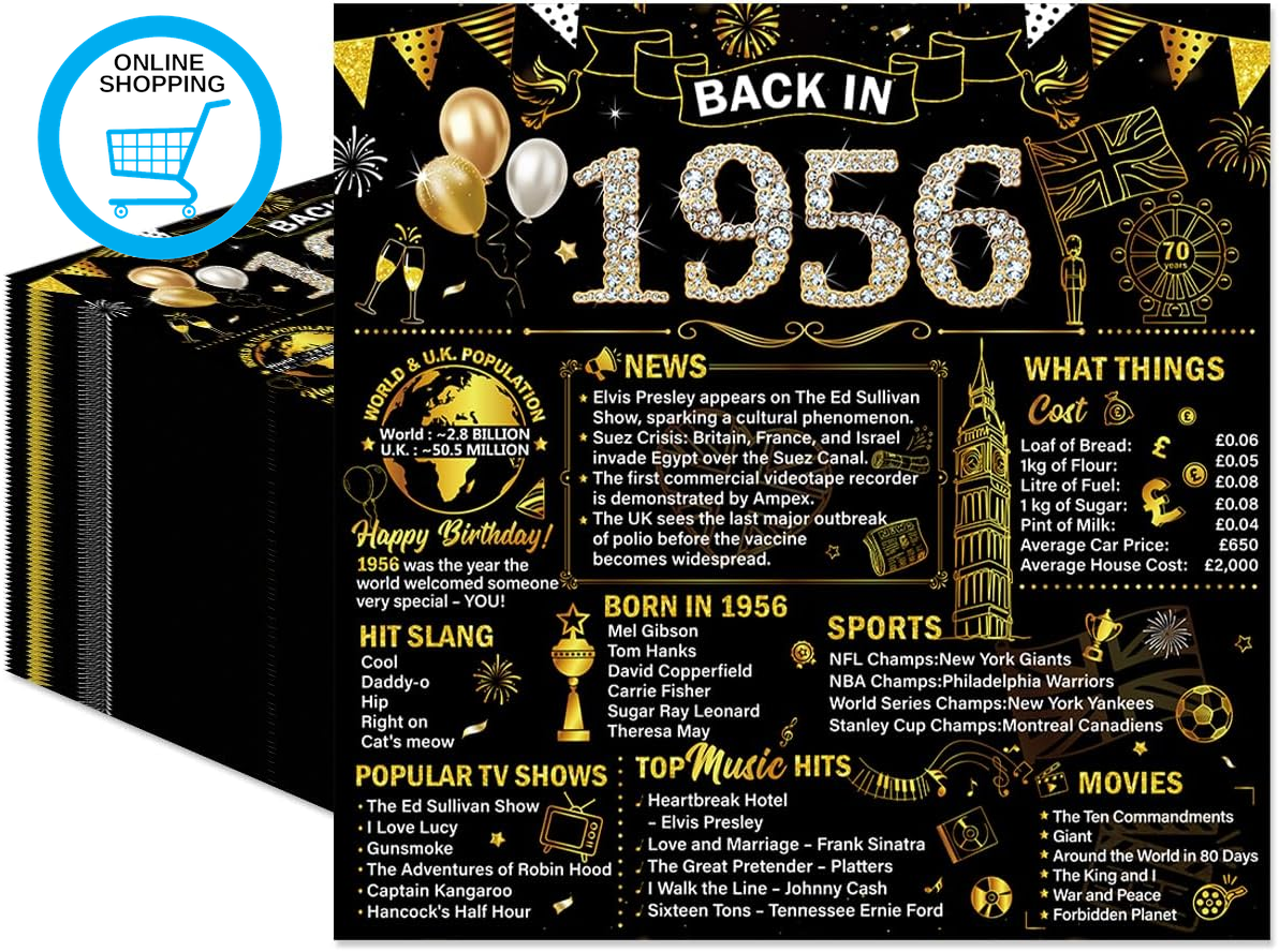 50Pcs Black Gold Back in 1956 Paper Napkins - Retro 70Th Birthday Decorations Ha