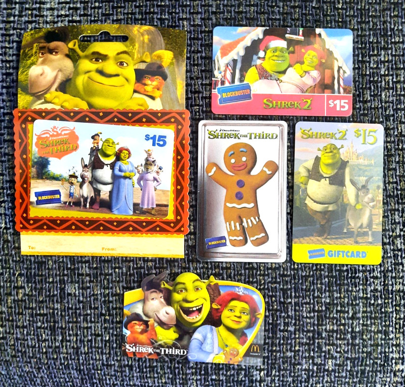 5 SHREK MOVIE Gift Cards BLOCKBUSTER & McDONALD'S No Value